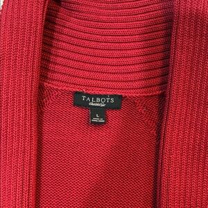 Talbots Vibrant Red Ribbed Open Cardigan